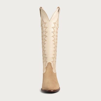 Women's Bone White Tall Cowboy Boots – 16-Inch Suede & Calfskin Western Boots – view 5