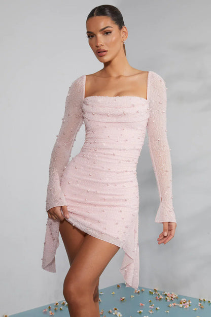 Jenna | Women's Elegant Mini Wedding Guest Dress with Long Sleeves
