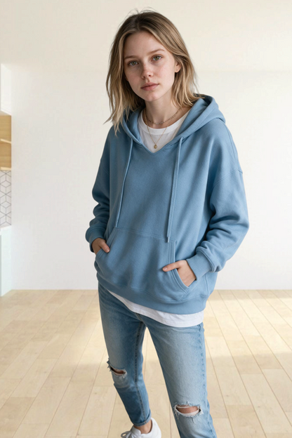 Women's Oversized Washed Cotton Hoodie – Drawstring Pullover Sweatshirt