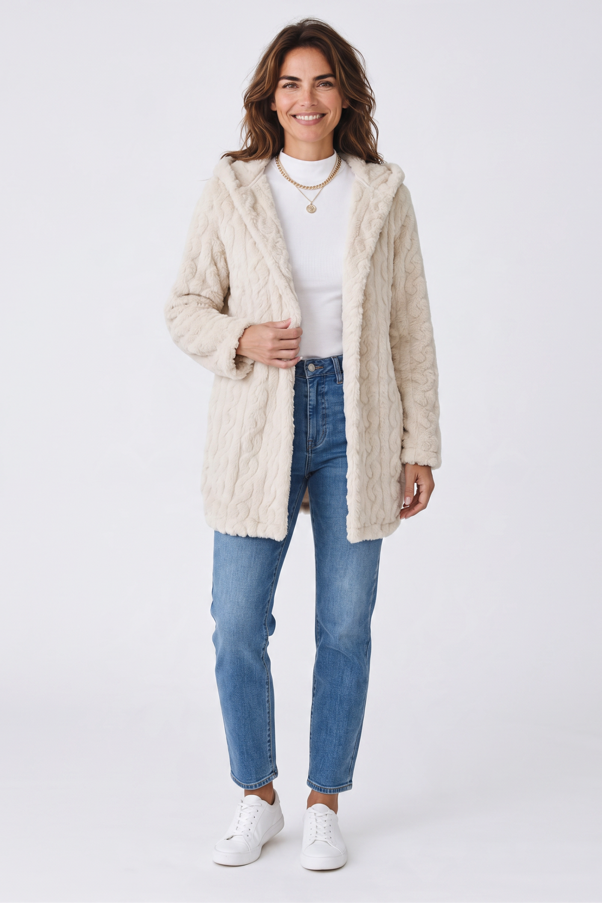 Hooded Longline Fleece Cardigan – Textured Button-Front Winter Jacket – view 8