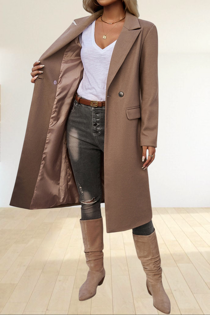 Dark Khaki Longline Tailored Overcoat – Notched Lapel Flap Pocket Coat – view 3