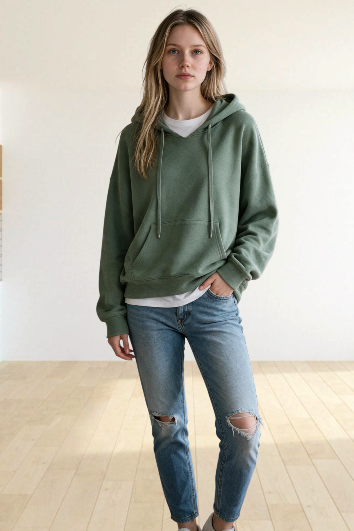 Women's Oversized Washed Cotton Hoodie – Drawstring Pullover Sweatshirt – view 2