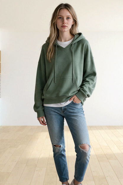 Women's Oversized Washed Cotton Hoodie – Drawstring Pullover Sweatshirt – view 2