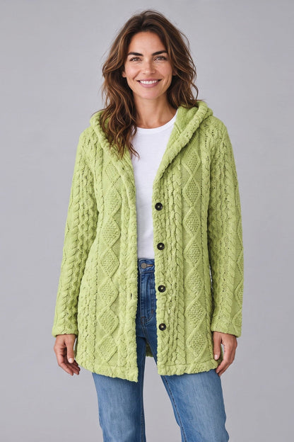 Hooded Longline Fleece Cardigan – Textured Button-Front Winter Jacket – view 10