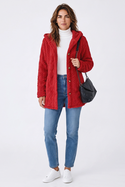 Hooded Longline Fleece Cardigan – Textured Button-Front Winter Jacket – view 13