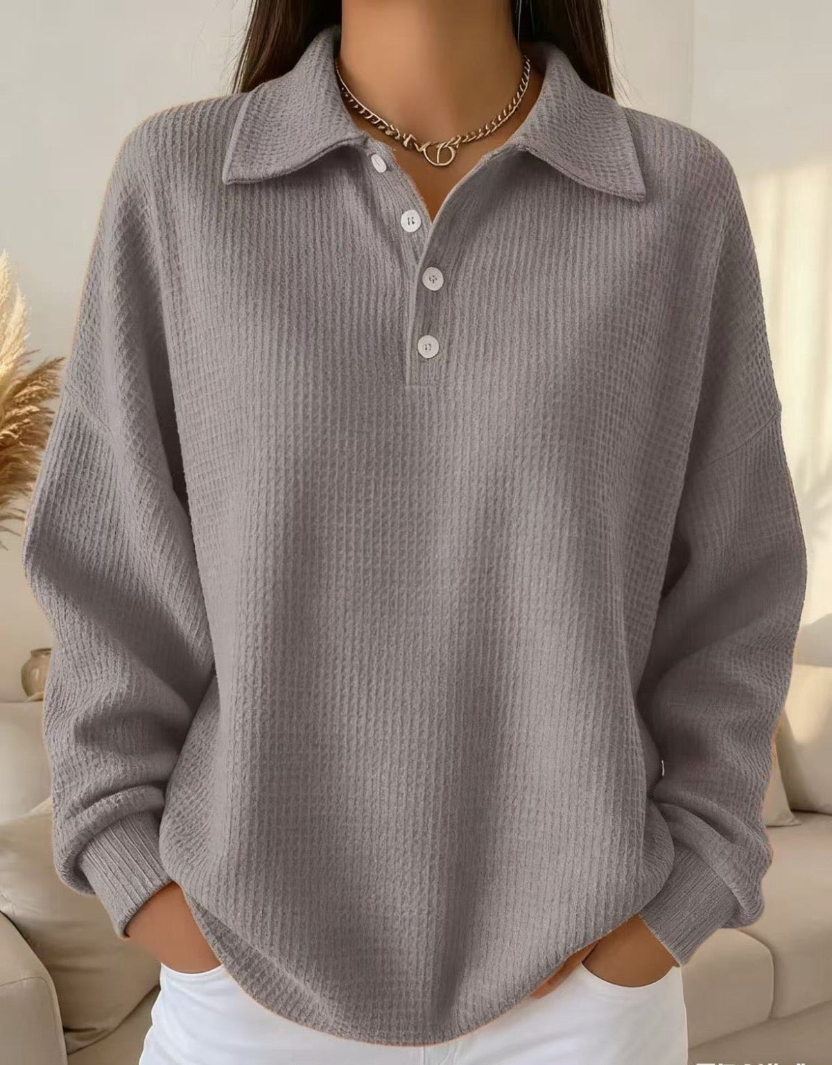 Livia - Textured Polo Sweater