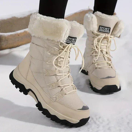 Women's Waterproof Snow Ankle Boots – Lace-Up, Quilted Shaft, Faux Fur Lining