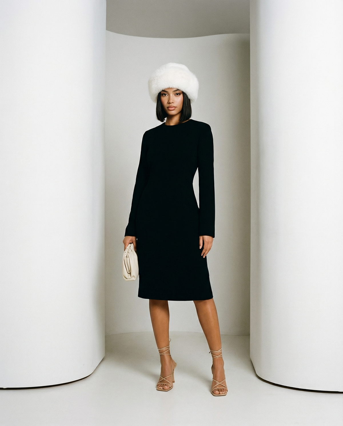 Fuzzy Faux-Fur Hat – Warm Winter Hat in Ivory, White & Black – view 6
