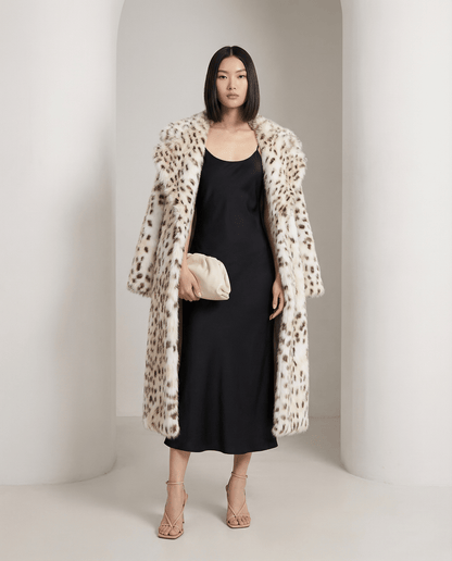 Snow Leopard Faux-Fur Long Coat – Straight-Cut Statement Winter Coat – view 2