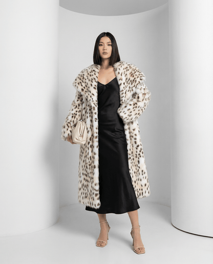 Snow Leopard Faux-Fur Long Coat – Straight-Cut Statement Winter Coat – view 3