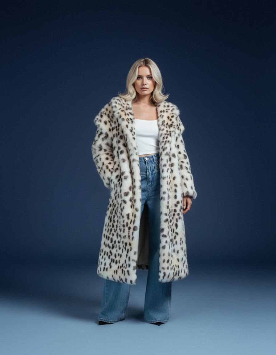 Snow Leopard Faux-Fur Long Coat – Straight-Cut Statement Winter Coat – view 5