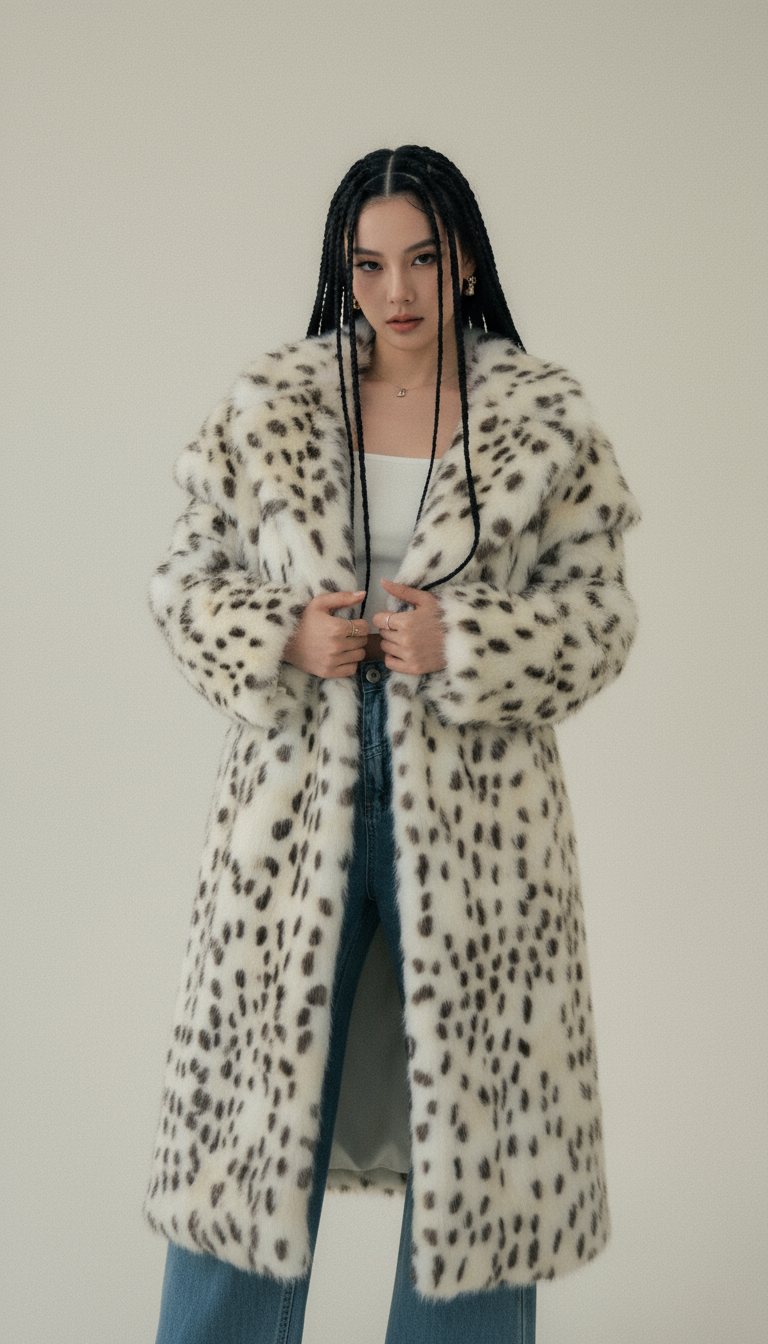 Snow Leopard Faux-Fur Long Coat – Straight-Cut Statement Winter Coat – view 6