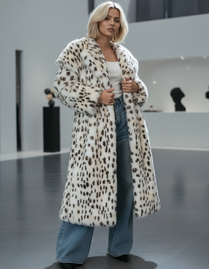 Snow Leopard Faux-Fur Long Coat – Straight-Cut Statement Winter Coat – view 8