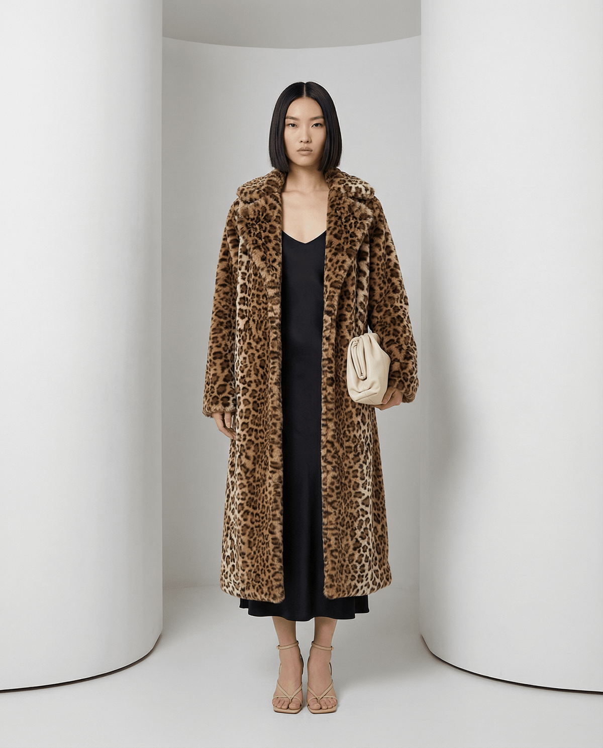 Cocoa Leopard Faux-Fur Coat – Full-Length Leopard Print Winter Coat – view 2