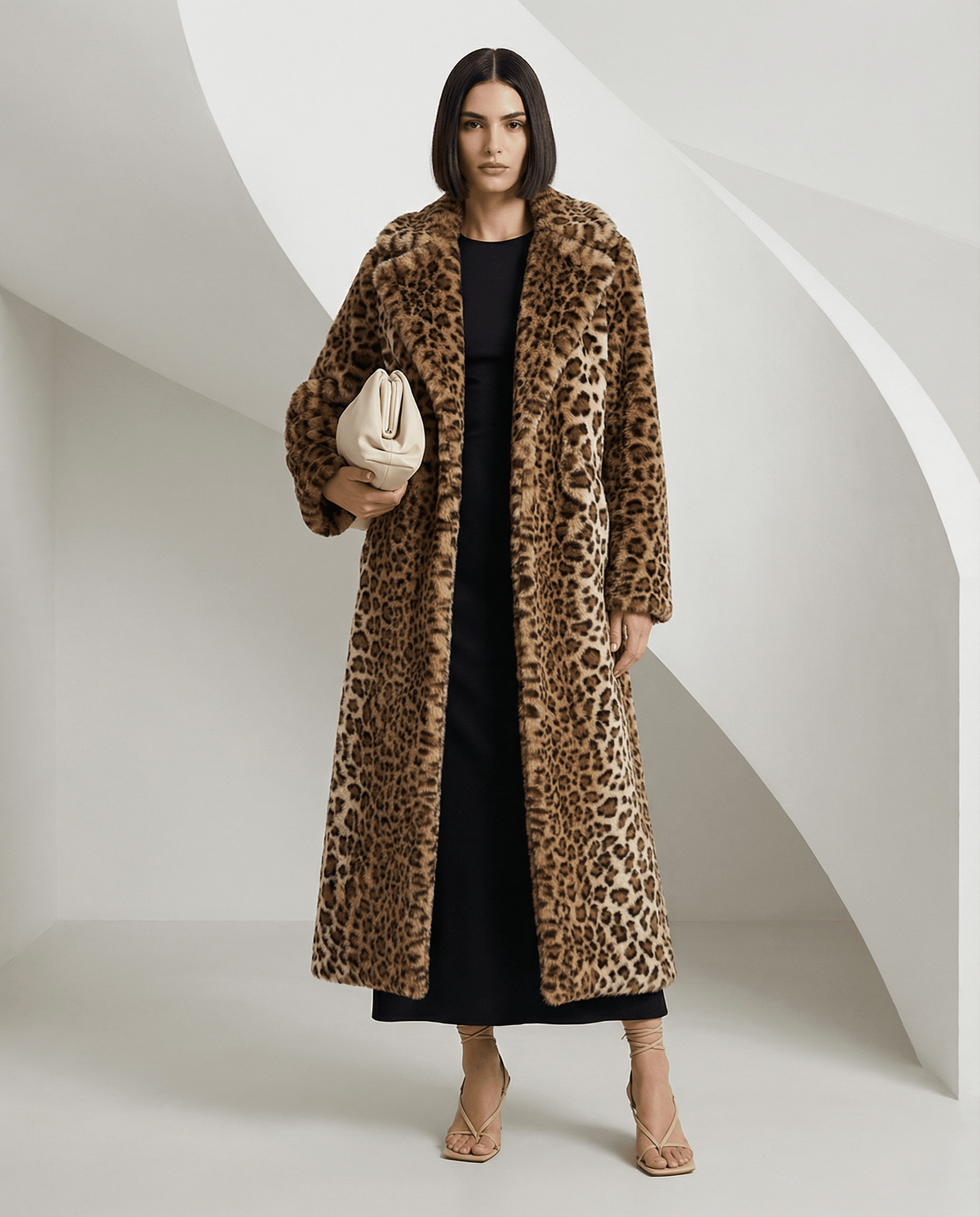 Cocoa Leopard Faux-Fur Coat – Full-Length Leopard Print Winter Coat – view 3