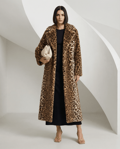 Cocoa Leopard Faux-Fur Coat – Full-Length Leopard Print Winter Coat – view 3
