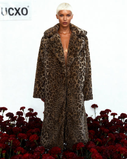Cocoa Leopard Faux-Fur Coat – Full-Length Leopard Print Winter Coat – view 6