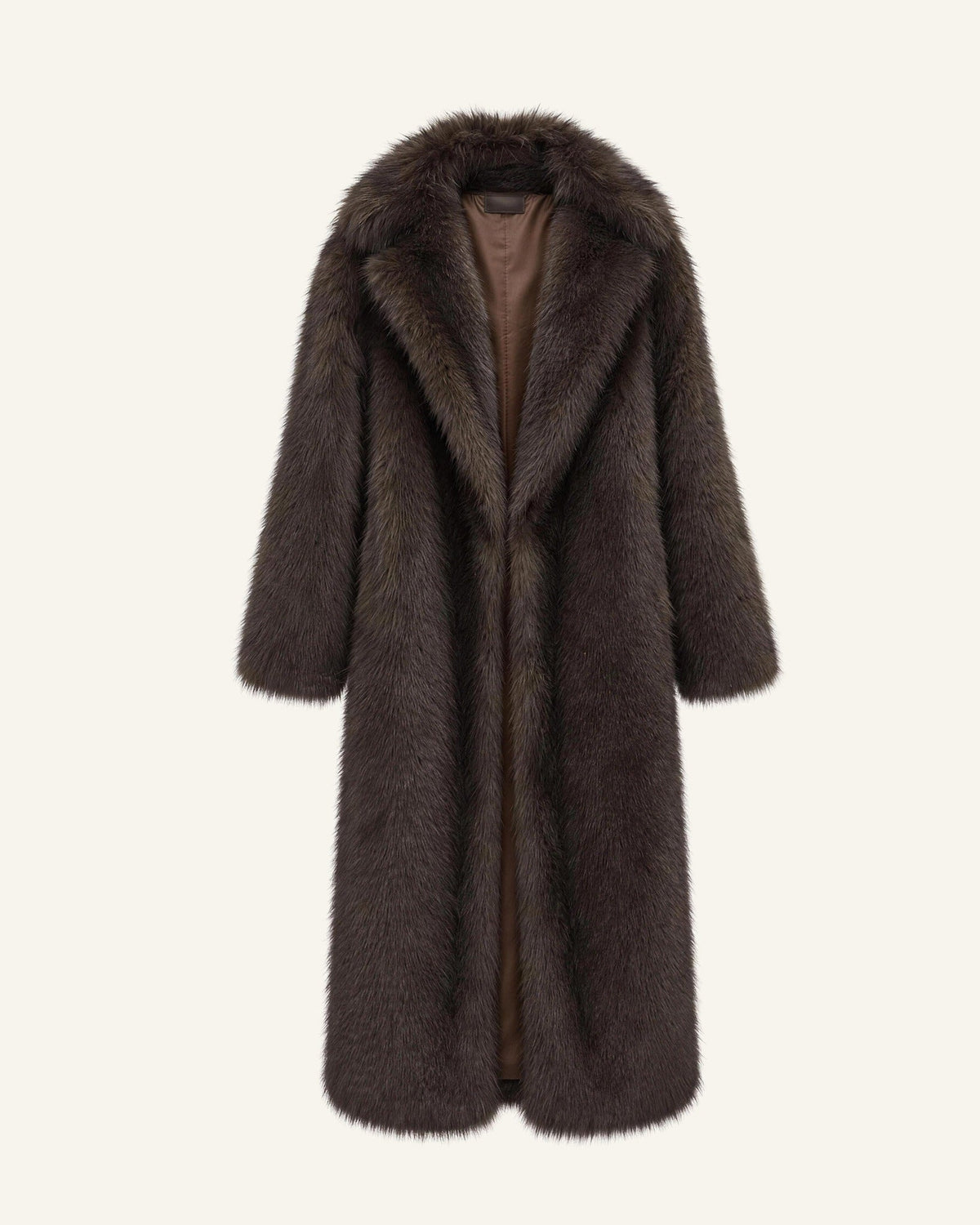 Longline Faux-Fur Coat – Chocolate Brown, Beige & Amber Fox – view 3