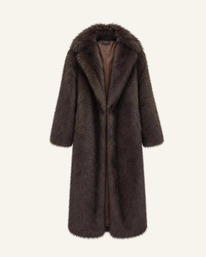 Longline Faux-Fur Coat – Chocolate Brown, Beige & Amber Fox – view 3