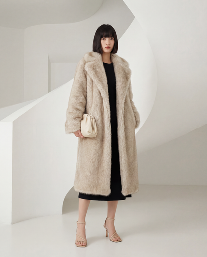 Longline Faux-Fur Coat – Chocolate Brown, Beige & Amber Fox – view 6