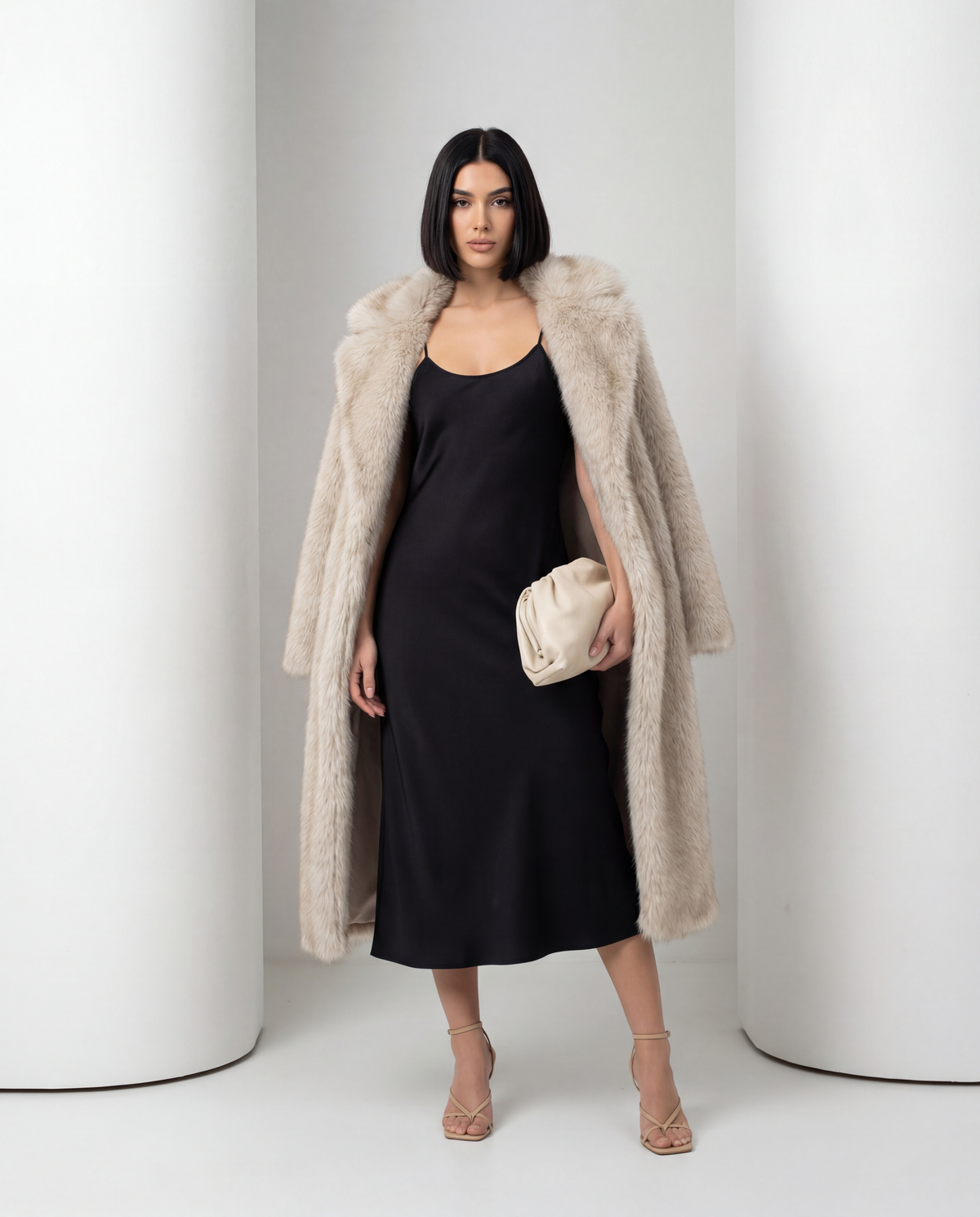 Longline Faux-Fur Coat – Chocolate Brown, Beige & Amber Fox – view 7