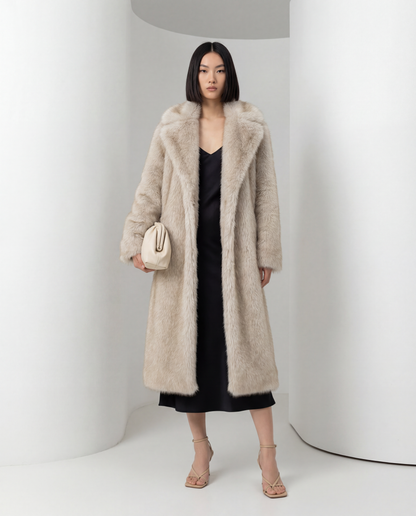 Longline Faux-Fur Coat – Chocolate Brown, Beige & Amber Fox – view 8