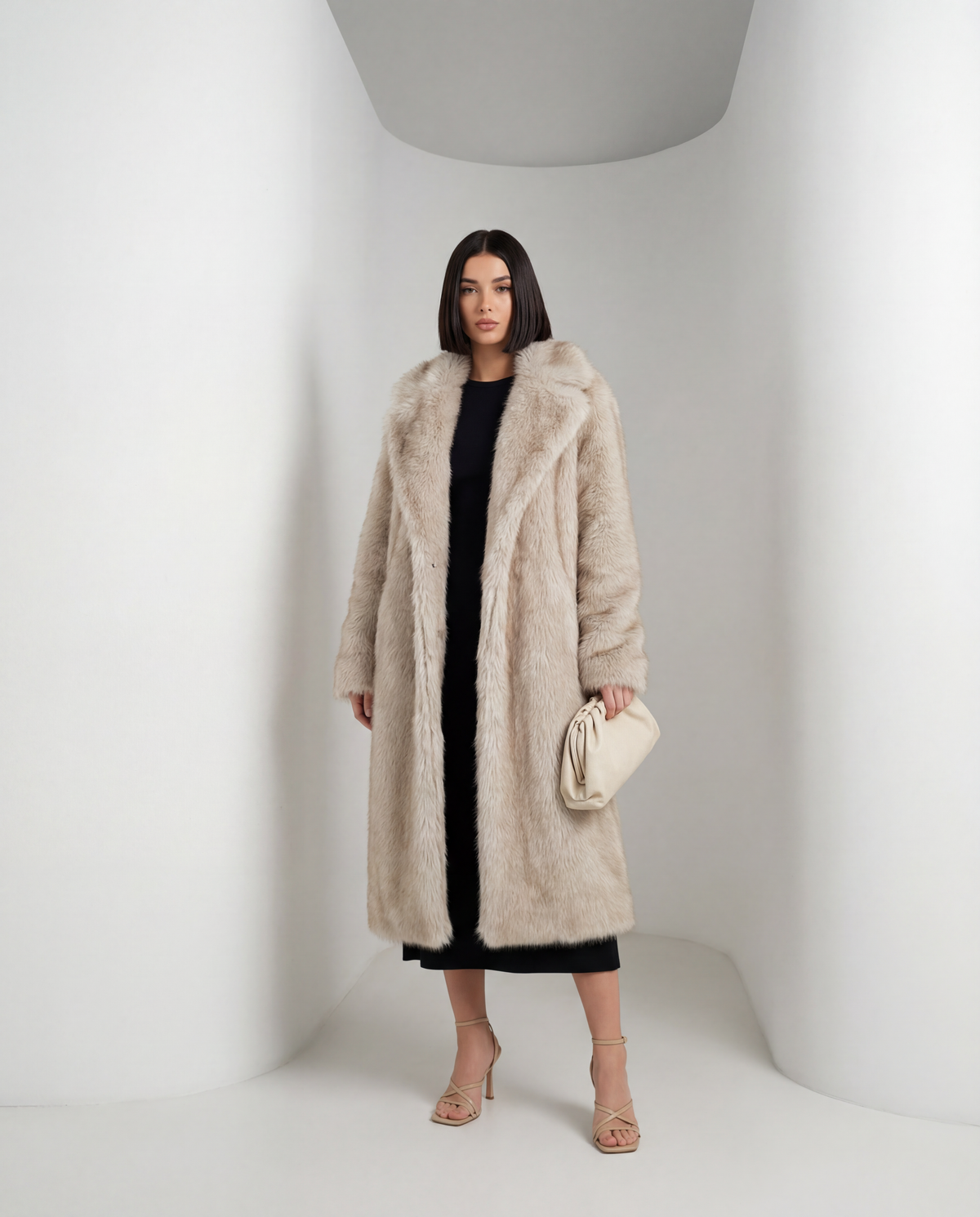Longline Faux-Fur Coat – Chocolate Brown, Beige & Amber Fox – view 9
