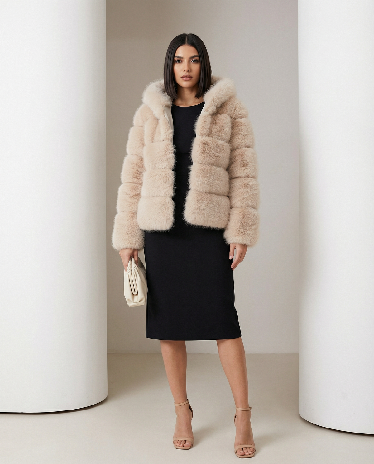 Faux-Fur Bubble Jacket – Quilted Cropped Winter Puffer in 6 Colors – view 22
