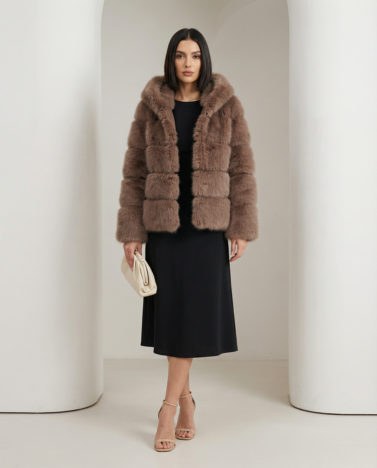 Faux-Fur Bubble Jacket – Quilted Cropped Winter Puffer in 6 Colors – view 23