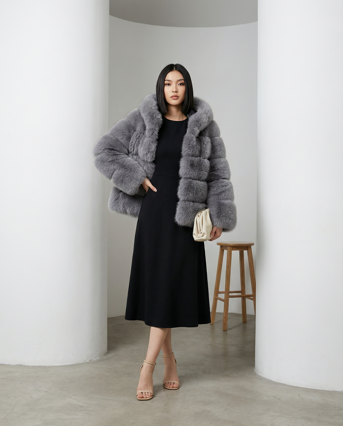 Faux-Fur Bubble Jacket – Quilted Cropped Winter Puffer in 6 Colors – view 14