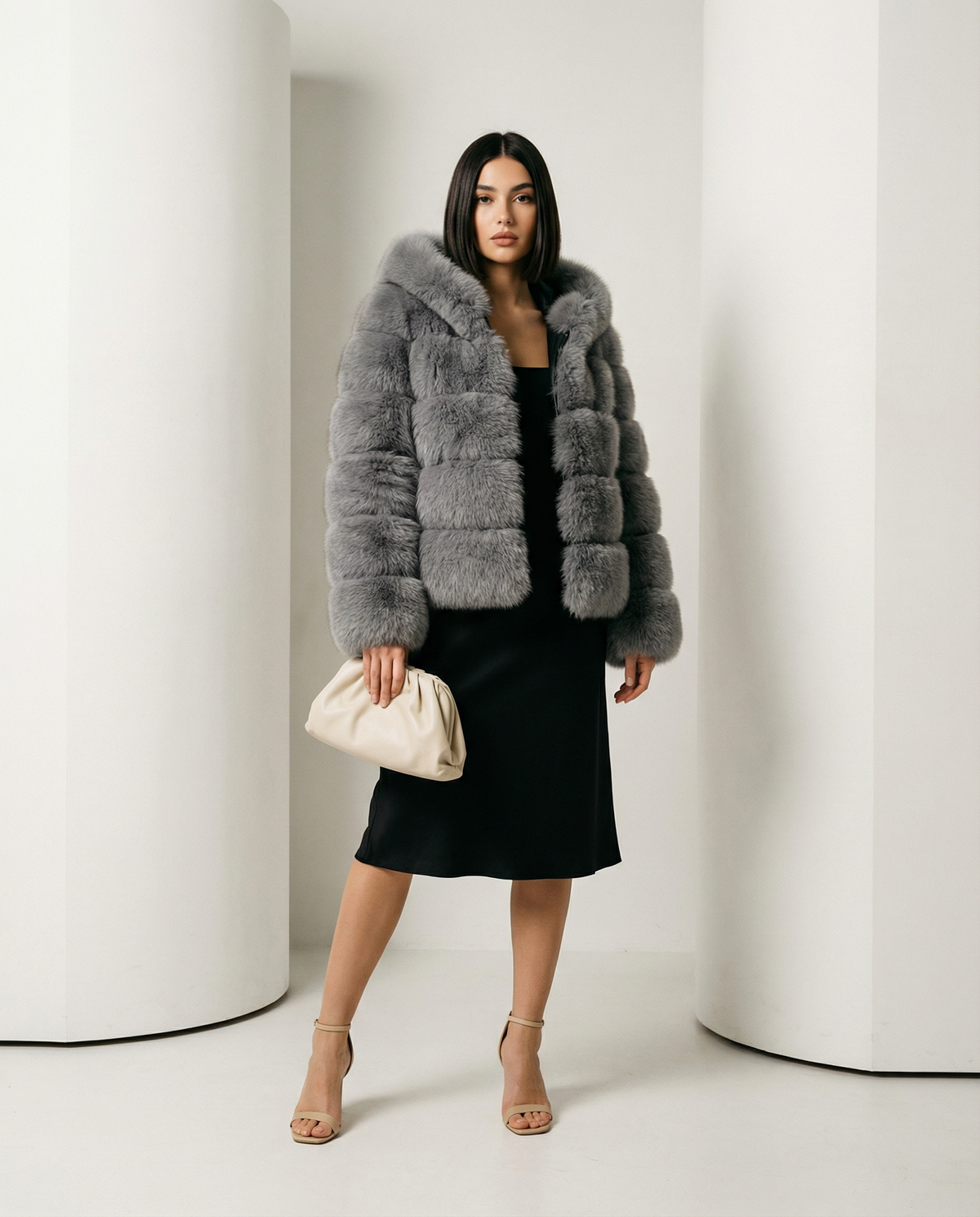 Faux-Fur Bubble Jacket – Quilted Cropped Winter Puffer in 6 Colors – view 17