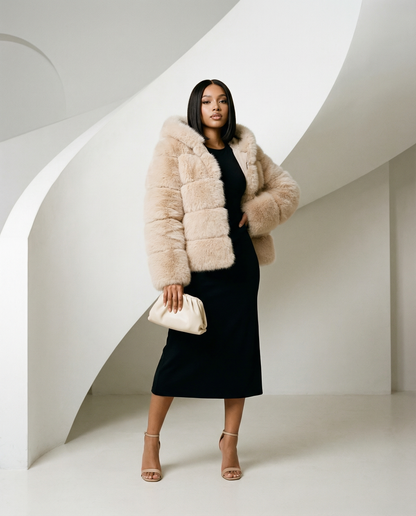 Faux-Fur Bubble Jacket – Quilted Cropped Winter Puffer in 6 Colors – view 18