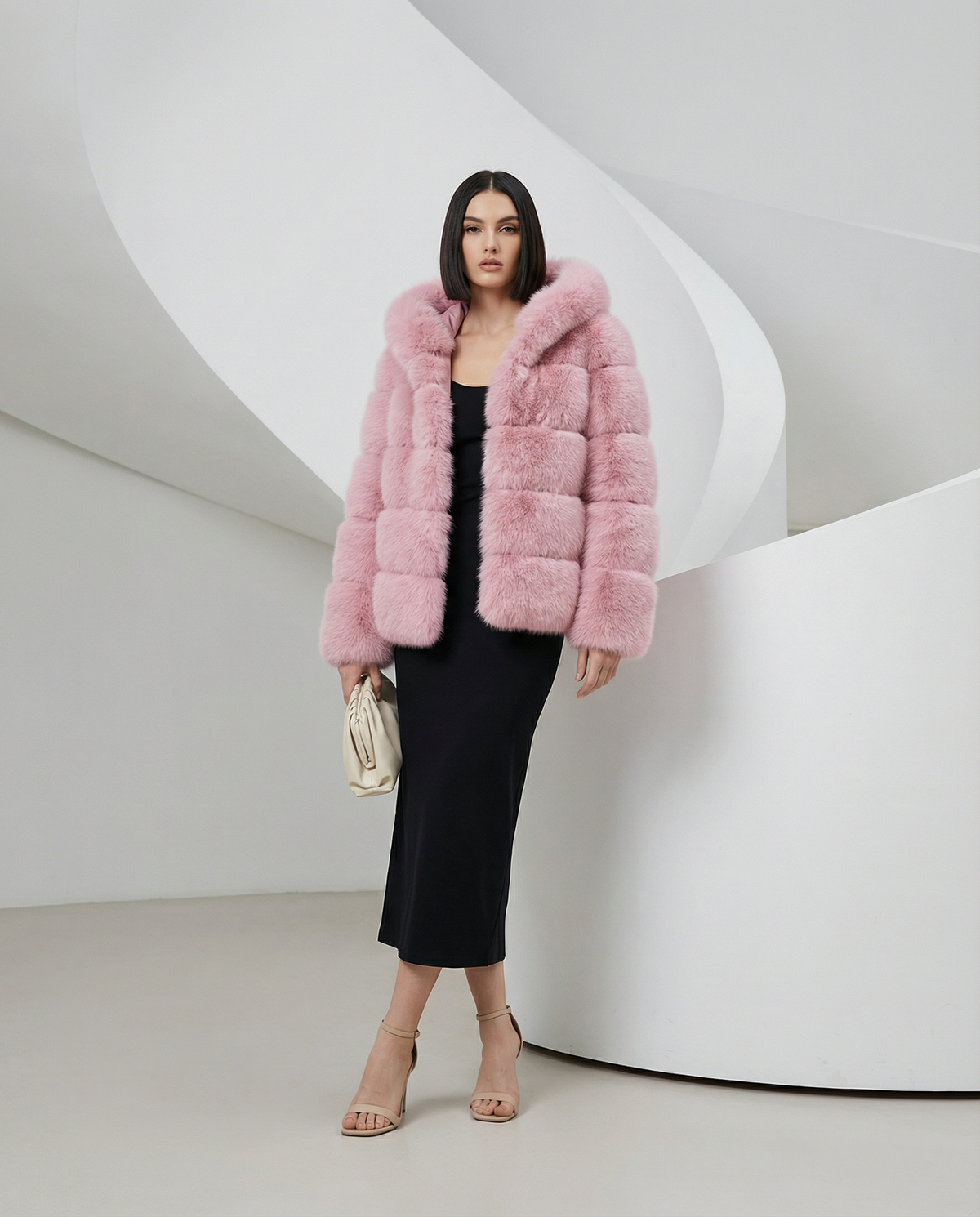Faux-Fur Bubble Jacket – Quilted Cropped Winter Puffer in 6 Colors – view 13