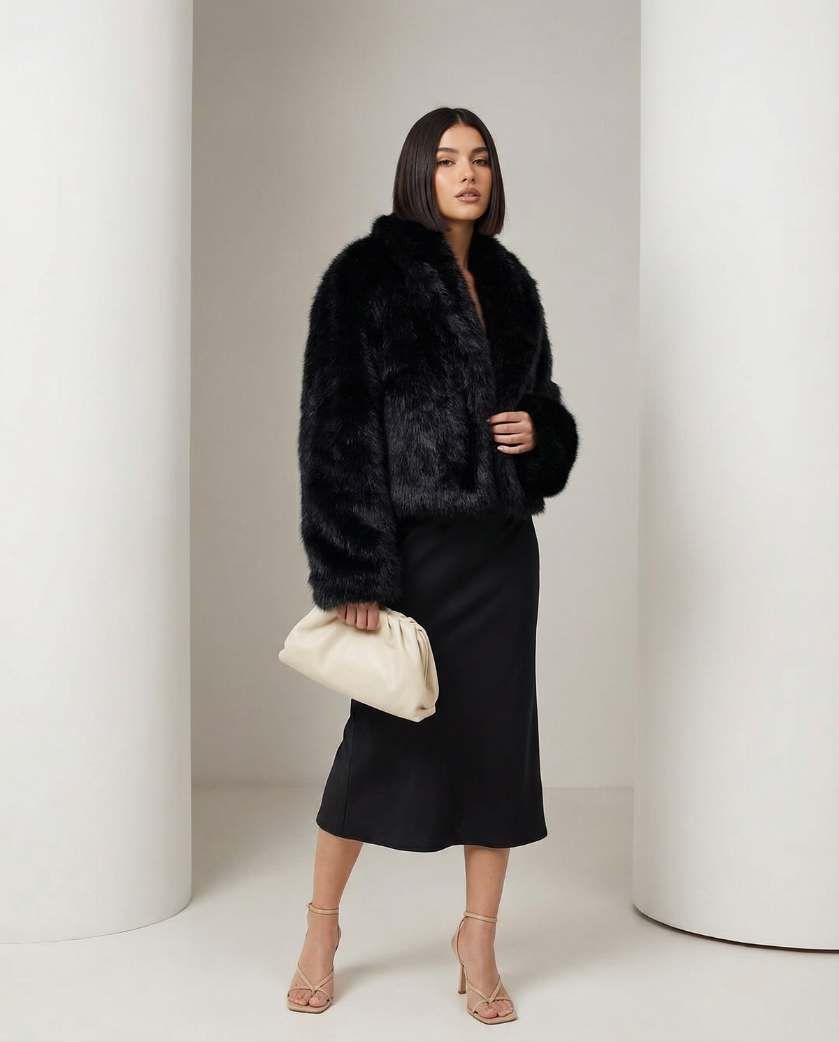 Cropped Faux-Fur Jacket – Cocoa Leopard, Burgundy, Black & White – view 16