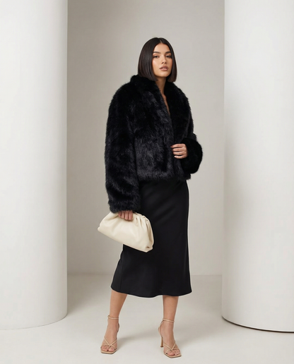 Cropped Faux-Fur Jacket – Cocoa Leopard, Burgundy, Black & White – view 16