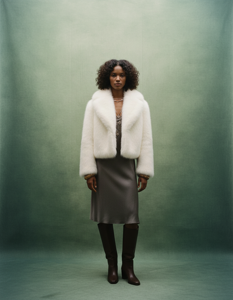 Cropped Faux-Fur Jacket – Cocoa Leopard, Burgundy, Black & White – view 18