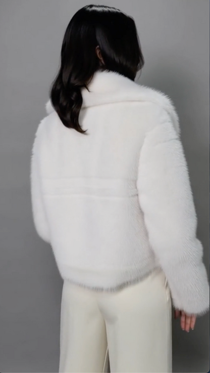 Cropped Faux-Fur Jacket – Cocoa Leopard, Burgundy, Black & White – view 19