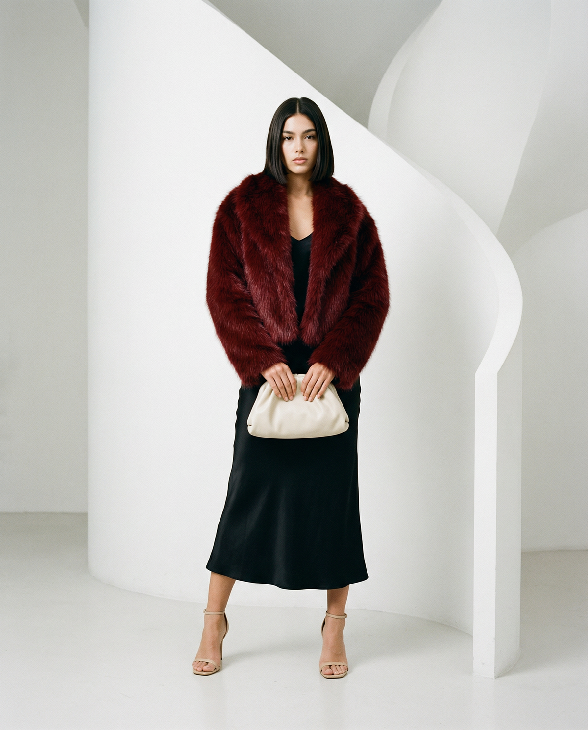 Cropped Faux-Fur Jacket – Cocoa Leopard, Burgundy, Black & White – view 5