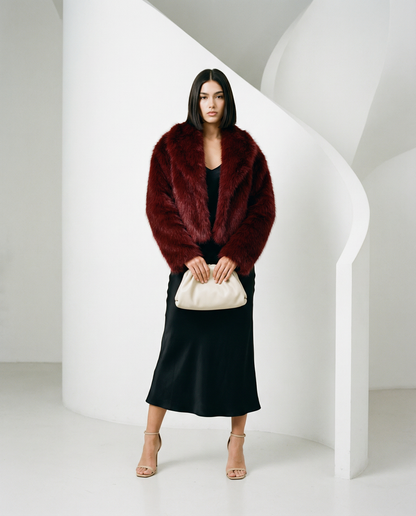 Cropped Faux-Fur Jacket – Cocoa Leopard, Burgundy, Black & White – view 5