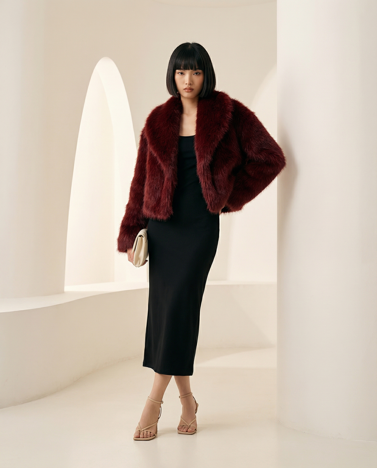 Cropped Faux-Fur Jacket – Cocoa Leopard, Burgundy, Black & White – view 6