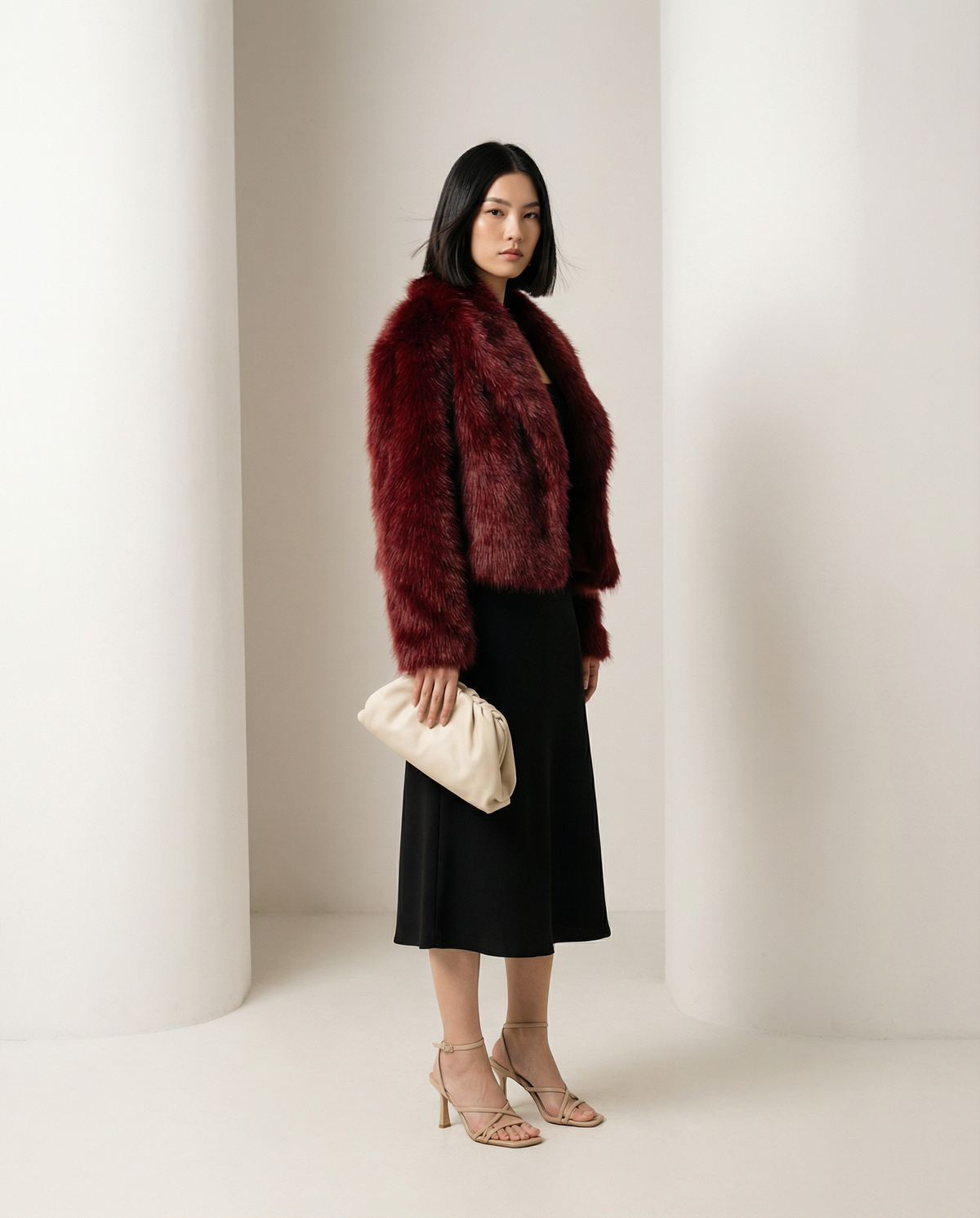 Cropped Faux-Fur Jacket – Cocoa Leopard, Burgundy, Black & White – view 7