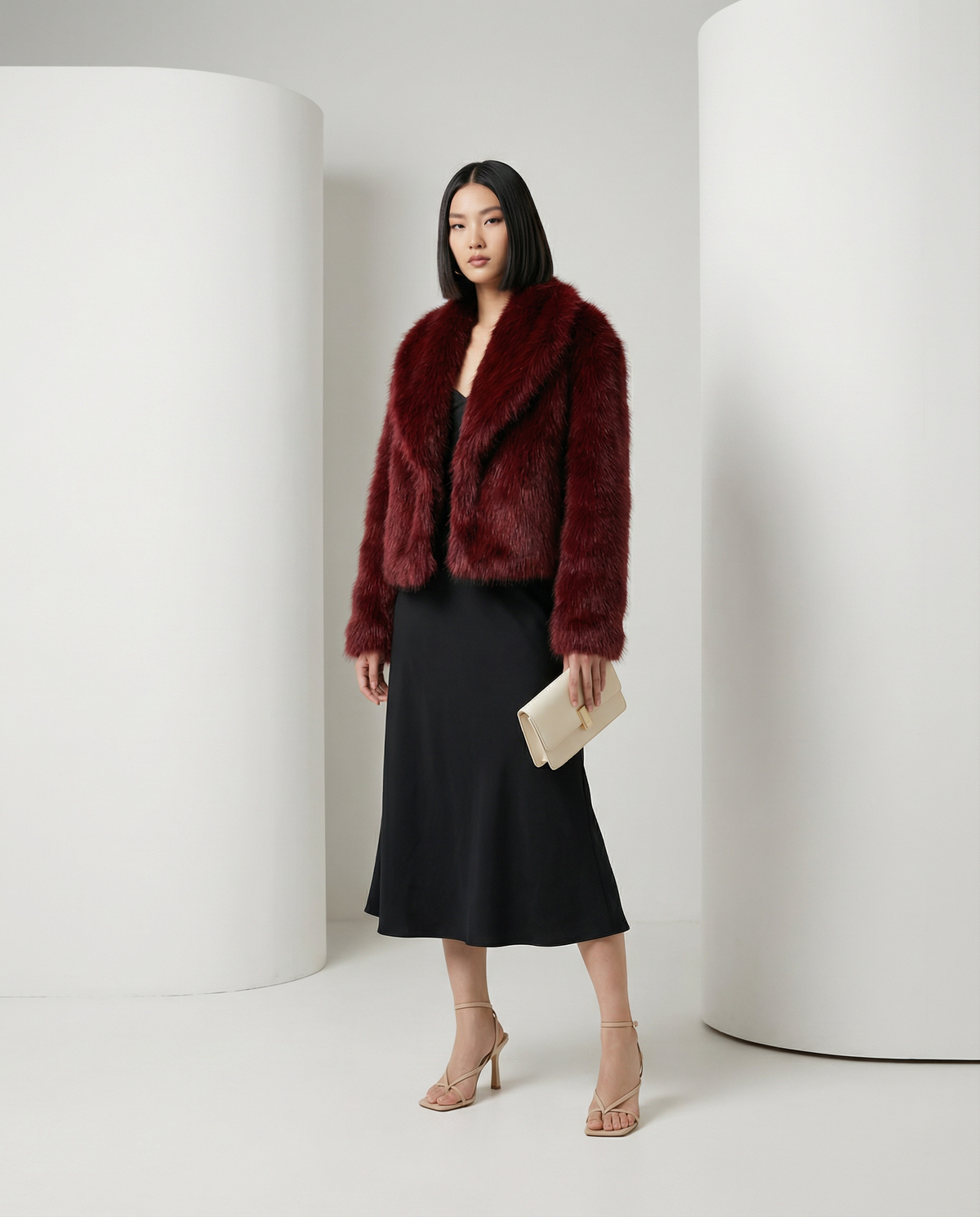 Cropped Faux-Fur Jacket – Cocoa Leopard, Burgundy, Black & White – view 8