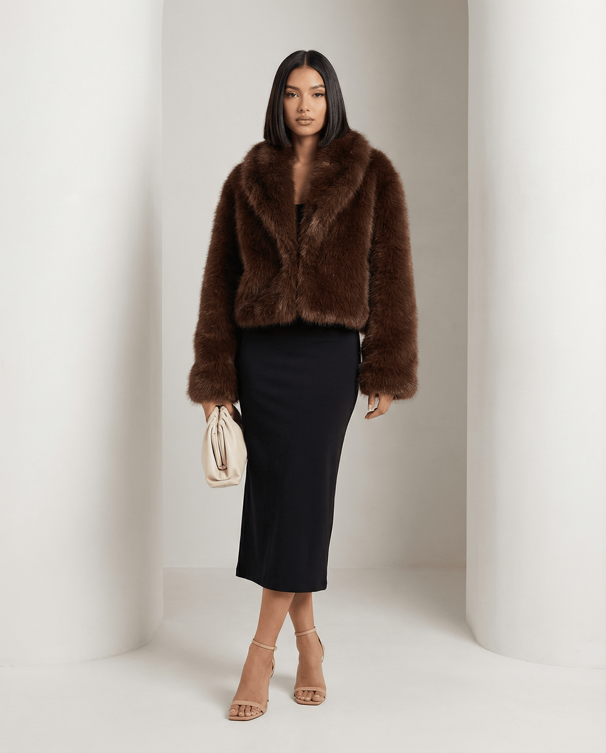 Cropped Faux-Fur Jacket – Cocoa Leopard, Burgundy, Black & White