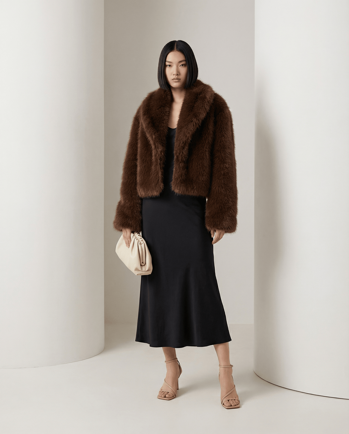 Cropped Faux-Fur Jacket – Cocoa Leopard, Burgundy, Black & White – view 2