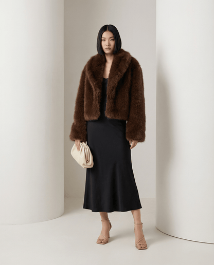 Cropped Faux-Fur Jacket – Cocoa Leopard, Burgundy, Black & White – view 2