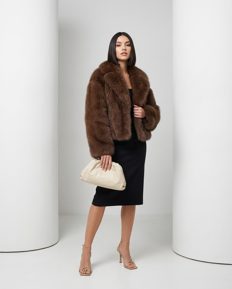 Cropped Faux-Fur Jacket – Cocoa Leopard, Burgundy, Black & White – view 3