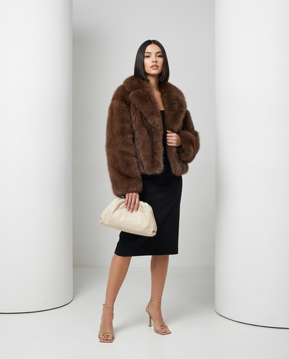 Cropped Faux-Fur Jacket – Cocoa Leopard, Burgundy, Black & White – view 3