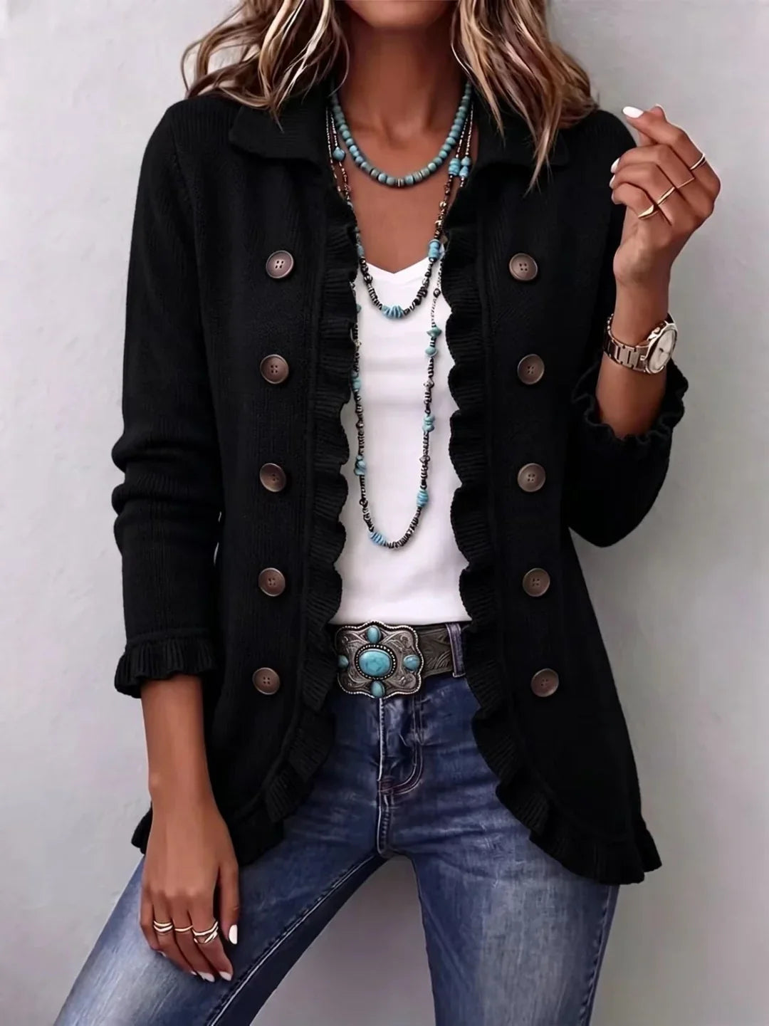 Women's Boho Ruffled Jacket – Point Collar, Nine Patterns – view 7