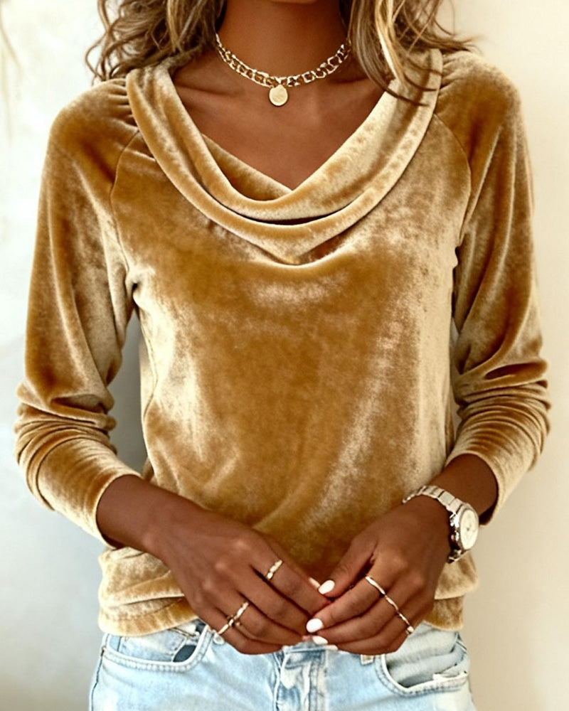 Women's Velvet Draped Neck Top – Relaxed Day-to-Night Blouse in 6 Colors – view 3