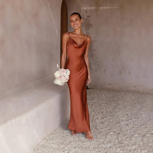 Claire | Women's Elegant Maxi Wedding Guest Dress with Cowl Neckline